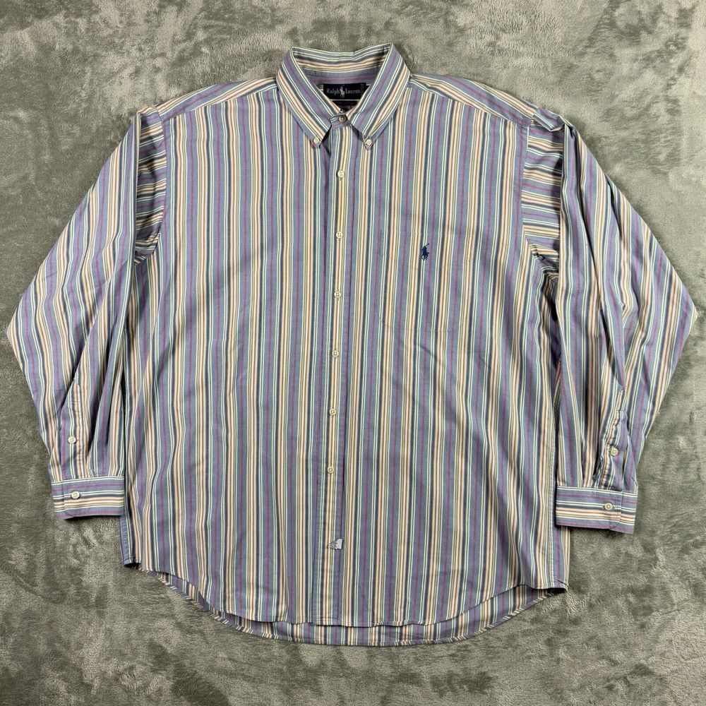 Ralph Lauren Shirt Men Extra Large XL Multicolor Pony Striped Classic Fit Cotton